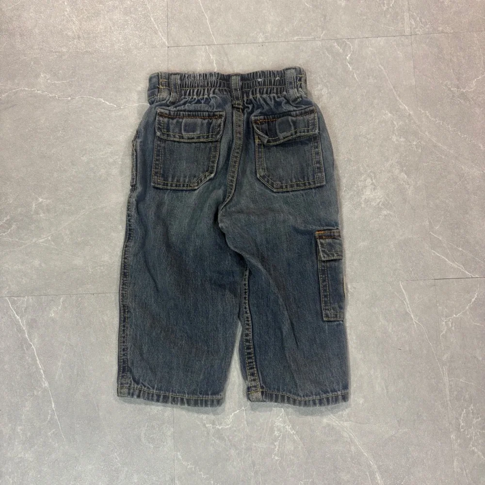 OshKosh Bgosh Boys Blue Denim Cargo Shorts Construction Patches 12 Months
